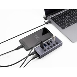 Hub USB 5Gbps 2x USB-A + 2x USB-C z funkcją szybkiego ładowania przełącznik Delock 64248