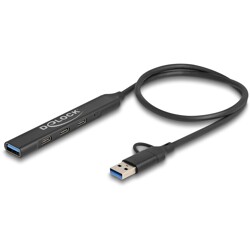 Cienki hub USB 4-portowy 3x USB 5Gbps typ C + 1x USB 5Gbps typ A wejście USB-C lub USB-A Delock 64272