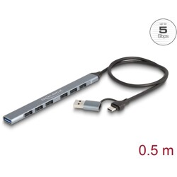 Cienki hub USB 7-portowy 1x USB 5GbpsA + 6x USB 2.0-A wejście USB-C lub USB-A Delock 64273