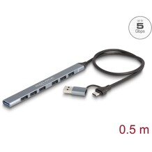 Cienki hub USB 7-portowy 1x USB 5GbpsA + 6x USB 2.0-A wejście USB-C lub USB-A Delock 64273