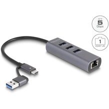 Hub USB 5Gbps 3-portowy + Gigabit LAN wejście USB-C lub USB-A w metalowej obudowie Delock 64282
