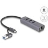 Hub USB 5Gbps 3-portowy + Gigabit LAN wejście USB-C lub USB-A w metalowej obudowie Delock 64282