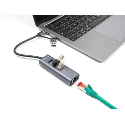 Hub USB 5Gbps 3-portowy + Gigabit LAN wejście USB-C lub USB-A w metalowej obudowie Delock 64282