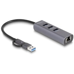 Hub USB 5Gbps 3-portowy + Gigabit LAN wejście USB-C lub USB-A w metalowej obudowie Delock 64282