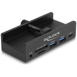 Zewnętrzny hub USB 5Gbps 3-portowy 2x USB-A + 1x USB-C + czytnik kart 2-slotowy ze śrubą zabezpieczającą Delock 64285