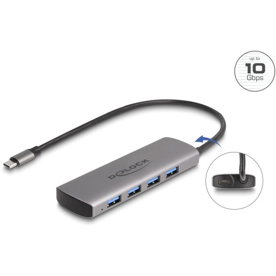 Hub USB 10Gbps 4x USB-A upstream USB-C + dodatkowy port zasilania Delock 64293