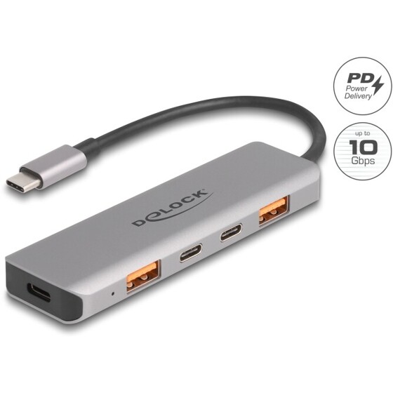 Hub USB 10Gbps 2x USB-A + 2x USB-C upstream USB-C PD 95W Delock 64302
