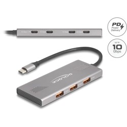 Koncentrator USB 10Gbps 7-portowy 4x USB-C + 3x USB-A Power Delivery 80W Delock 64313