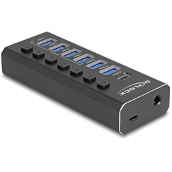 Hub USB 7-portowy 4x10Gbps + 4x szybkie ładowanie z przełącznikiem i podświetleniem Delock 64326