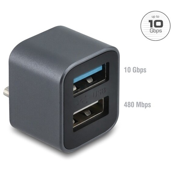 Miniaturowy hub USB typ USB-C męski na USB-A 10 Gb/s + USB 2.0 Delock 64359