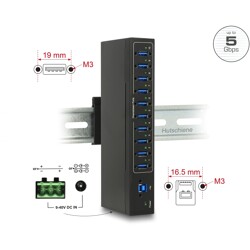 Zewnętrzny przemysłowy hub 10x USB 3.0-A ochrona ESD 20kV Delock 63919