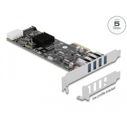 Karta PCI Express x4 do 4x zewn. USB-A SuperSpeed 5Gbps quad channel low profile Delock 89008