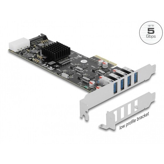 Karta PCI Express x4 do 4x zewn. USB-A SuperSpeed 5Gbps quad channel low profile Delock 89008