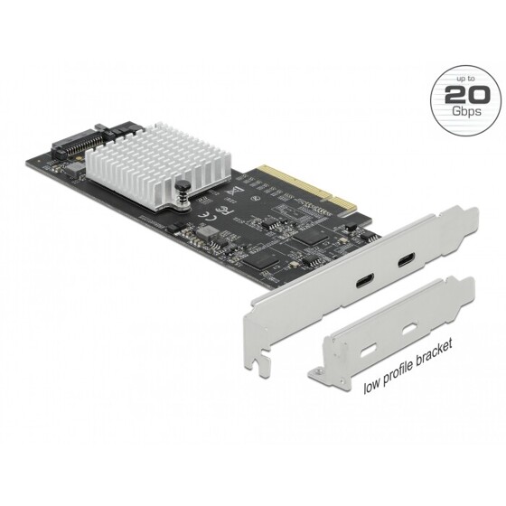 Karta PCI Express x8 do 2x zewn. USB-C SuperSpeed 20Gbps dual channel low profile Delock 89011