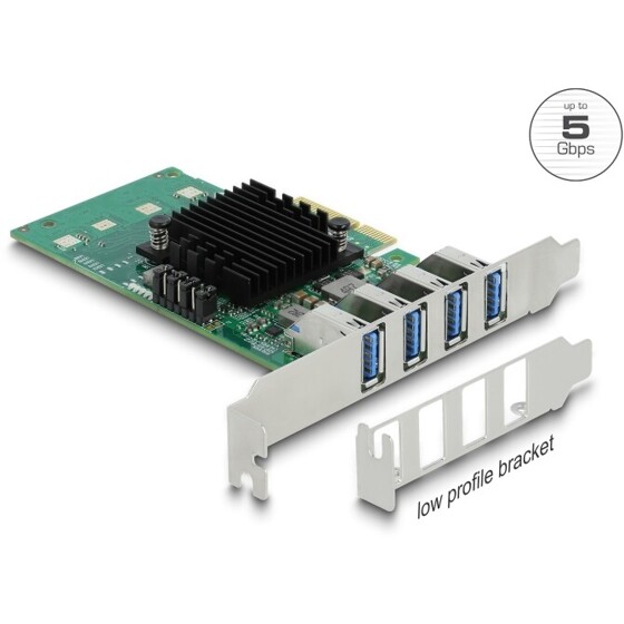 Karta PCI Express x4 do 4x zewn. USB-A SuperSpeed 5Gbps quad channel low profile Delock 89048