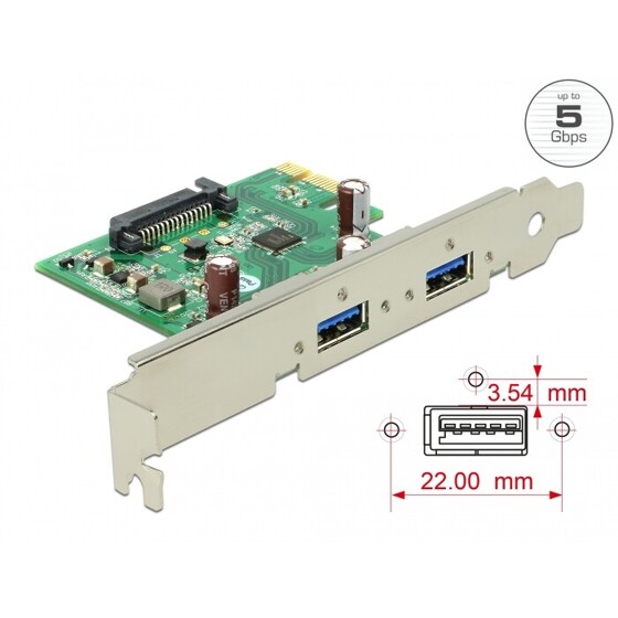 Karta PCI Express x1 do 2x zewn. USB-A 5Gbps Delock 89391