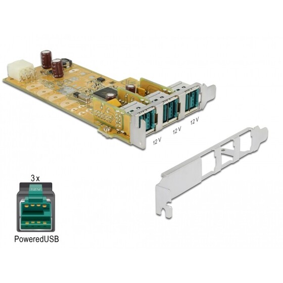 Karta PCI Express x1 PoweredUSB 3x 12V Delock 89656
