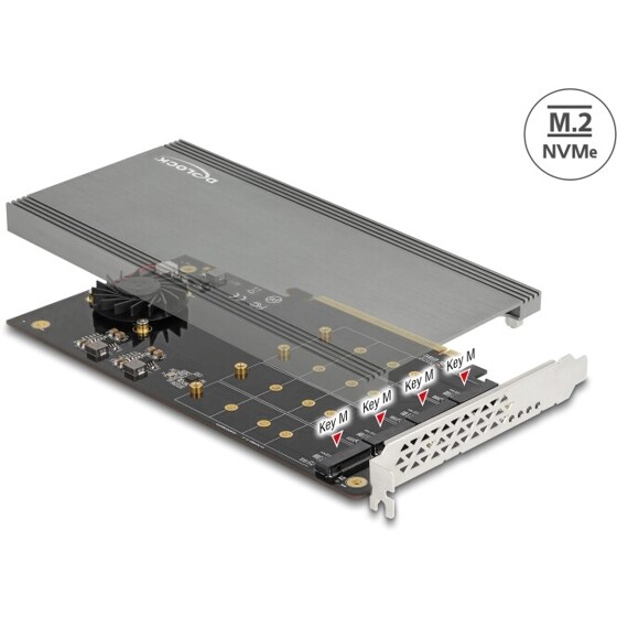 Karta PCI Express x16 4x NVMe M.2 key M z radiatorem i wentylatorem Delock 90050