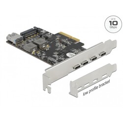Karta PCI Express x4 do 4x USB-C + 1x USB-A SuperSpeed 10Gbps niskoprofilowa Delock 90059