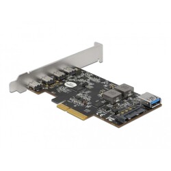 Karta PCI Express x4 do 4x USB-C + 1x USB-A SuperSpeed 10Gbps niskoprofilowa Delock 90059