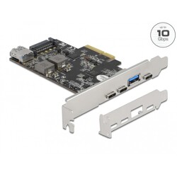 Karta PCI Express x4 do 3x USB-C + 2x USB-A SuperSpeed 10Gbps niskoprofilowa Delock 90060