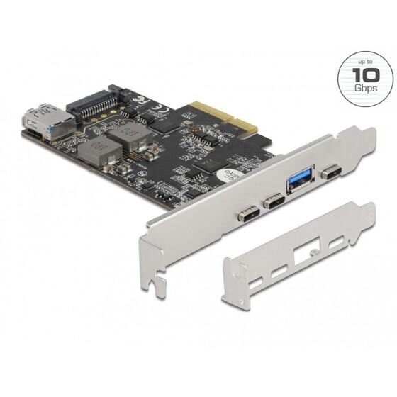 Karta PCI Express x4 do 3x USB-C + 2x USB-A SuperSpeed 10Gbps niskoprofilowa Delock 90060