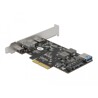 Karta PCI Express x4 do 3x USB-C + 2x USB-A SuperSpeed 10Gbps niskoprofilowa Delock 90060