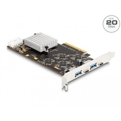 Karta PCI Express x8 do 2x USB-C 20Gbps żeńskie + 2x USB-A 10Gbps żeńskie quad channel Delock 90097