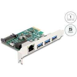 Karta PCI Express x1 do 3x USB 5Gbps typ A żeńskie + 1x Gigabit LAN Delock 90105