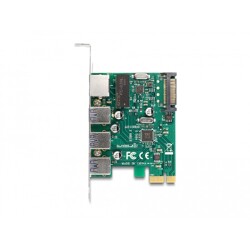 Karta PCI Express x1 do 3x USB 5Gbps typ A żeńskie + 1x Gigabit LAN Delock 90105