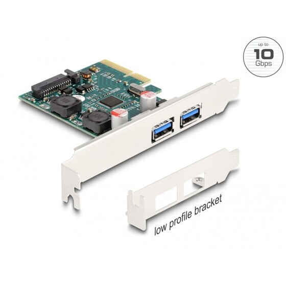 Karta PCI Express x4 do 2x zewn. USB 10Gbps typ A żeńskie niskoprofilowa Delock 90106