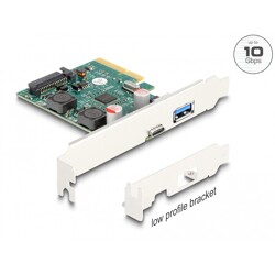Karta PCI Express x4 do 1x zewn. USB 10Gbps typu C żeńskie + 1x zewn. USB 10Gbps typ A żeńskie, niskoprofilowa Delock 90107