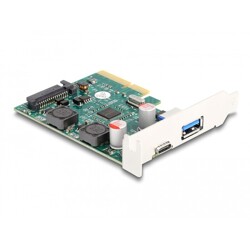 Karta PCI Express x4 do 1x zewn. USB 10Gbps typu C żeńskie + 1x zewn. USB 10Gbps typ A żeńskie, niskoprofilowa Delock 90107