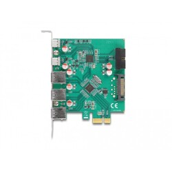 Karta PCI Express x1 do 3x USB 5Gbps typ A + 2x USB-C zewn. + 1x wewn. złącze USB 19-pinowe męskie Delock 90109