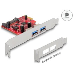 Karta PCI Express x1 do 2x zewn. USB 5Gbps typ A żeńskie, niskoprofilowa Delock 90155