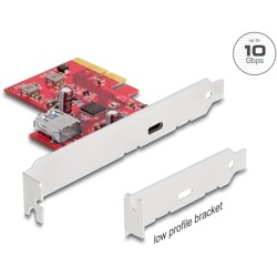 Karta PCI Express x4 do 1x zewn. USB 10Gbps typu C żeńskie + 1x wewn. USB 10Gbps typ A żeńskie, niskoprofilowa Delock 90158