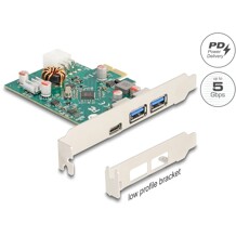 Karta PCI Express x1 do 1x zewn. USB-C PD 30W żeńskie + 2x zewn. USB-A 5Gbps Delock 90229