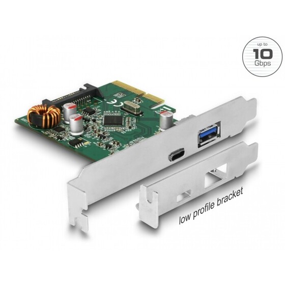 Karta PCI Express x4 do 1x zewn. USB-C żeńskie + 1x zewn. USB-A żeńskie 10Gbps Delock 90299