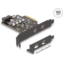 Karta PCI Express x4 do 2x zewn. USB-C + 1x wewn. USB 10Gbps typu E key A + 1x wewn. złącze USB 19-pinowe męskie low-profile Del