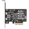 Karta PCI Express x4 do 2x zewn. USB-C + 1x wewn. USB 10Gbps typu E key A + 1x wewn. złącze USB 19-pinowe męskie low-profile Del