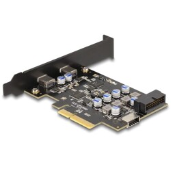 Karta PCI Express x4 do 2x zewn. USB-C + 1x wewn. USB 10Gbps typu E key A + 1x wewn. złącze USB 19-pinowe męskie low-profile Del