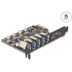 Karta PCI Express x1 do 5x zewn. USB 5Gbps typ A + 2x zewn. USB-C Delock 90346