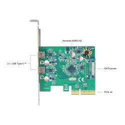 Karta PCI Express x4 do 2x zewn. USB 10Gbps USB-C żeńskie Delock 90397
