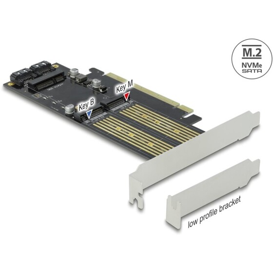 Karta PCI Express x16 1x M.2 key B + 1x NVMe M.2 key M + 1x mSATA low profile Delock 90486