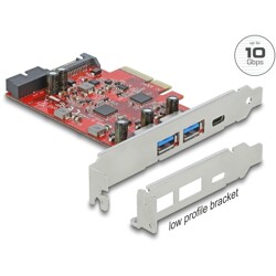 Karta PCI Express x4 do 1x USB-C 10Gbps zewn. żeńskie + 2x USB-A 10Gbps zewn. żeńskie + 1x wewn. USB 5Gbps pin-header Delock 904