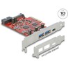 Karta PCI Express x4 do 1x USB-C 10Gbps zewn. żeńskie + 2x USB-A 10Gbps zewn. żeńskie + 1x wewn. USB 5Gbps pin-header Delock 904