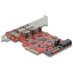 Karta PCI Express x4 do 1x USB-C 10Gbps zewn. żeńskie + 2x USB-A 10Gbps zewn. żeńskie + 1x wewn. USB 5Gbps pin-header Delock 904