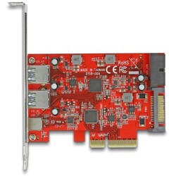 Karta PCI Express x4 do 1x USB-C 10Gbps zewn. żeńskie + 2x USB-A 10Gbps zewn. żeńskie + 1x wewn. USB 5Gbps pin-header Delock 904
