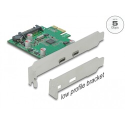 Karta PCI Express x1 do 2x USB-C 5Gbps zewn. żeńskie Delock 90493