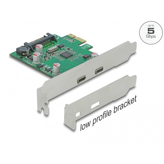 Karta PCI Express x1 do 2x USB-C 5Gbps zewn. żeńskie Delock 90493